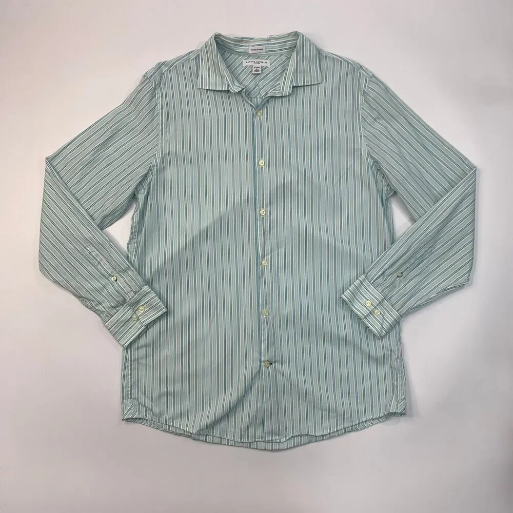 Banana Republic Shirt Mens L FITTED Ice Frappe Striped Long Sleeve Button Up